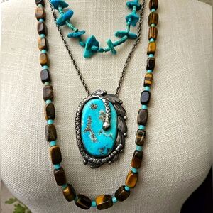 Amazing OOAK Vintage Navajo Turquoise Snake Necklace/Brooch